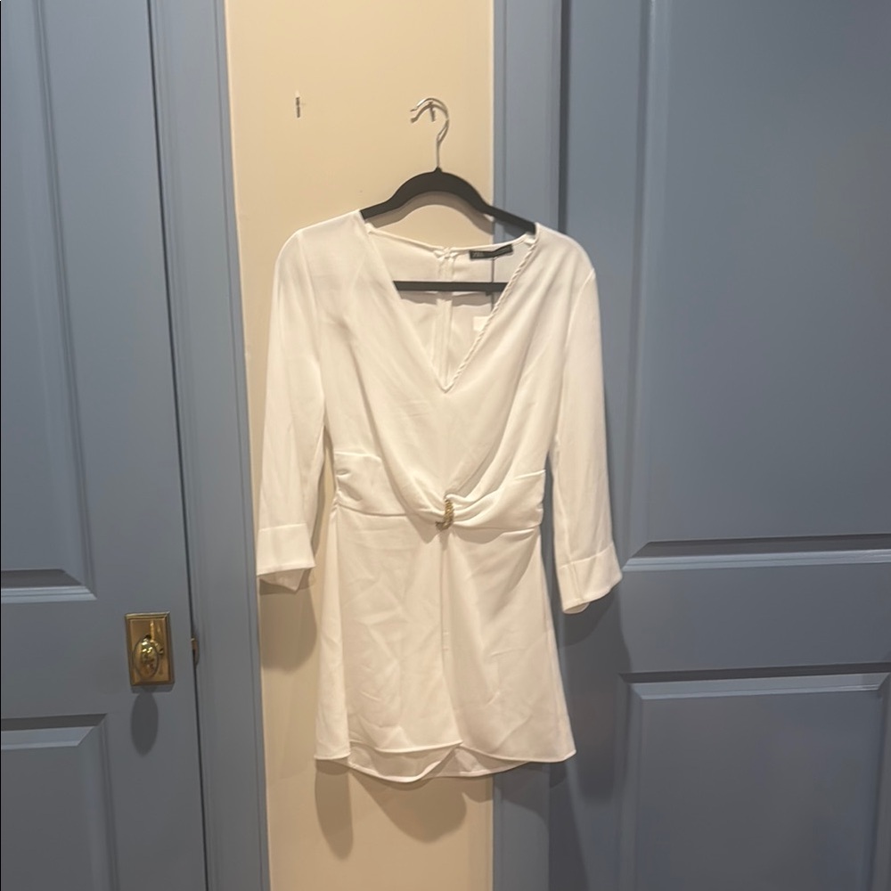 Zara White 3/4 Sleeve Tie Front Blouse